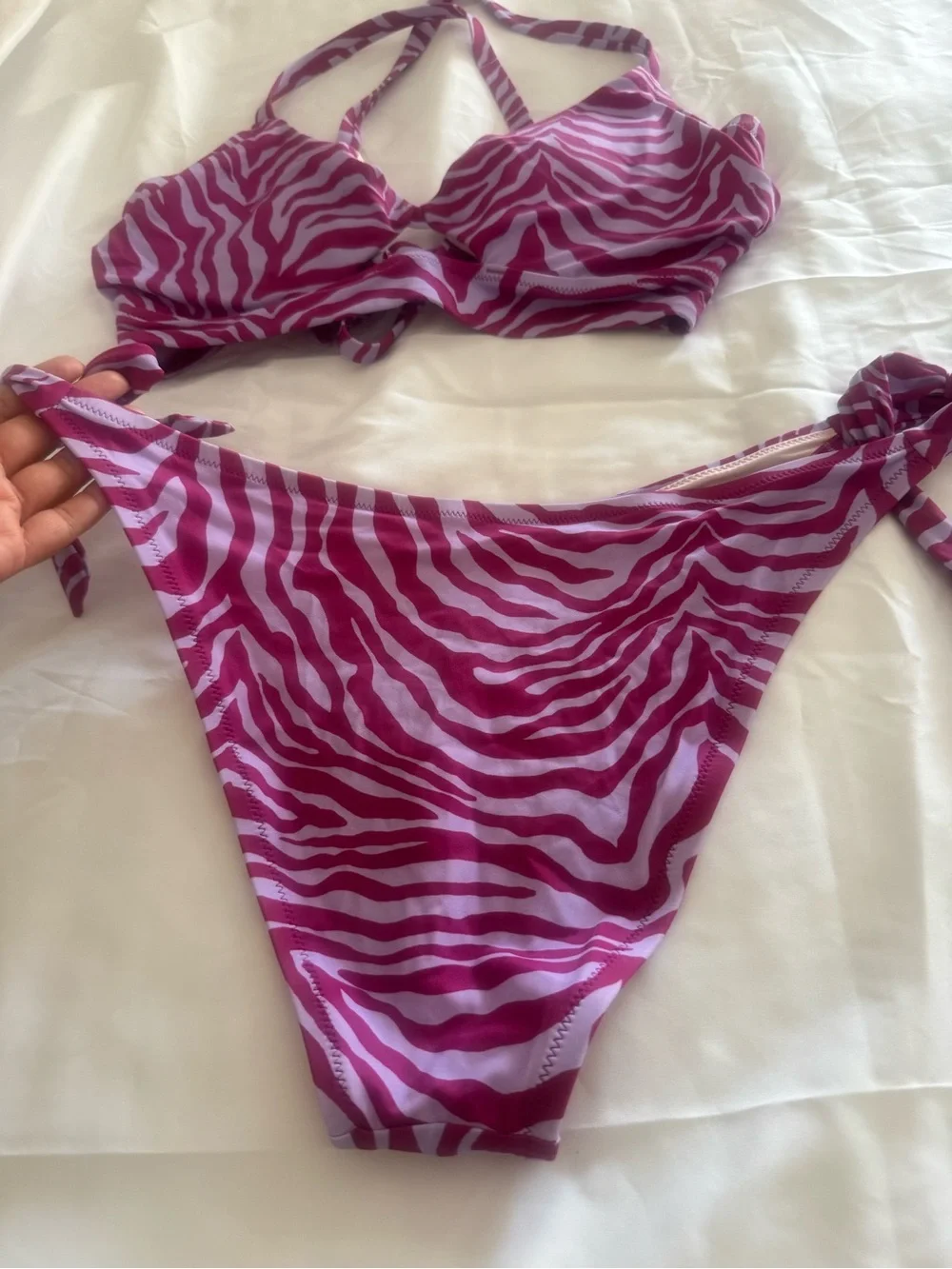 Shade & Shore Pink and Purple Zebra Tie-Side Bikini Set